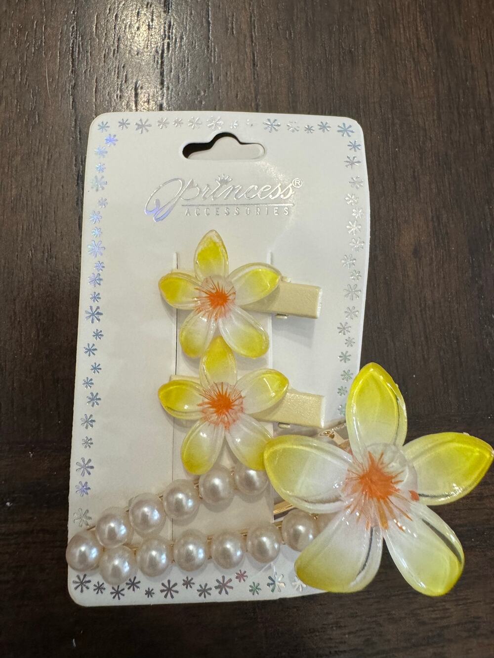 Large Yellow & white flower hair clips with pearl detail set of 3